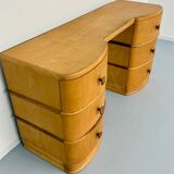 Old beech desk in art deco style with drawer, vintage 60s
