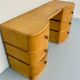 Old beech desk in art deco style with drawer, vintage 60s