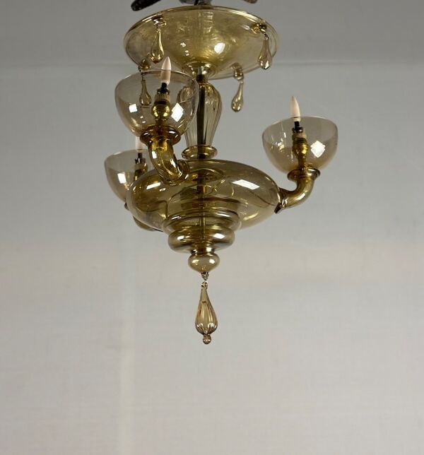 Lustre vénitien de couloir en verre de murano mordoré vers 1940