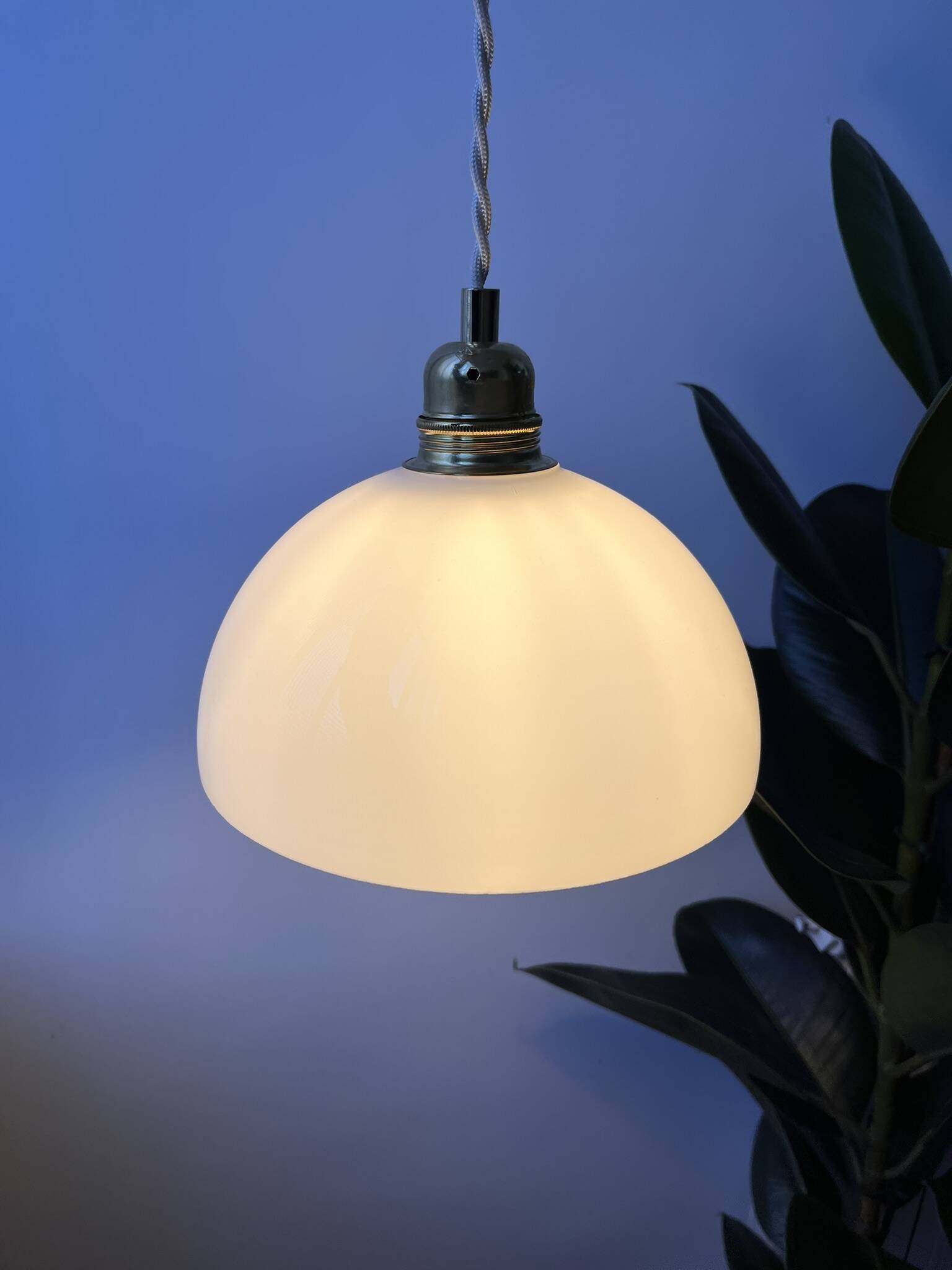 Vintage white glass half-sphere pendant light