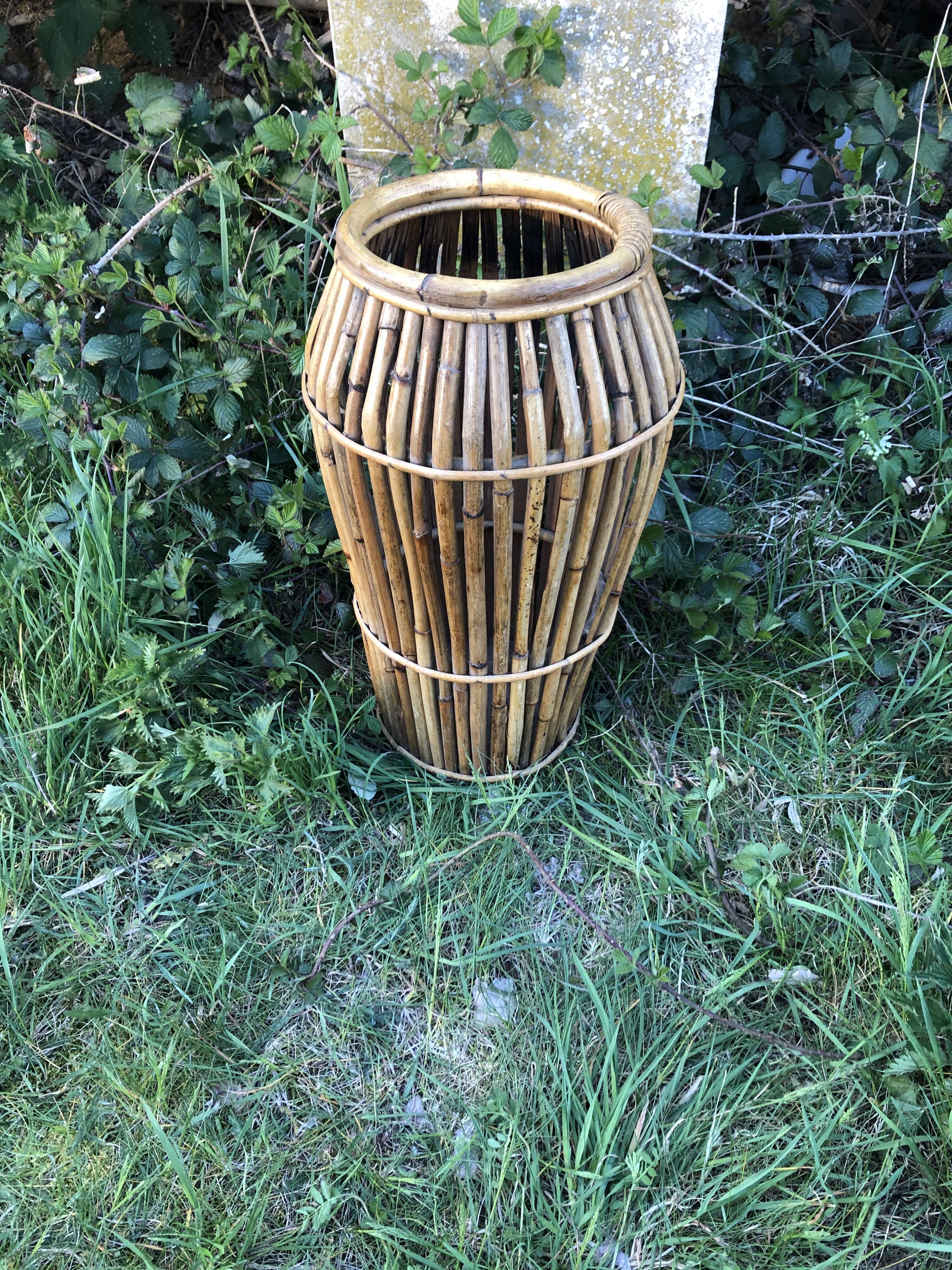 60s rattan bamboo umbrella holder