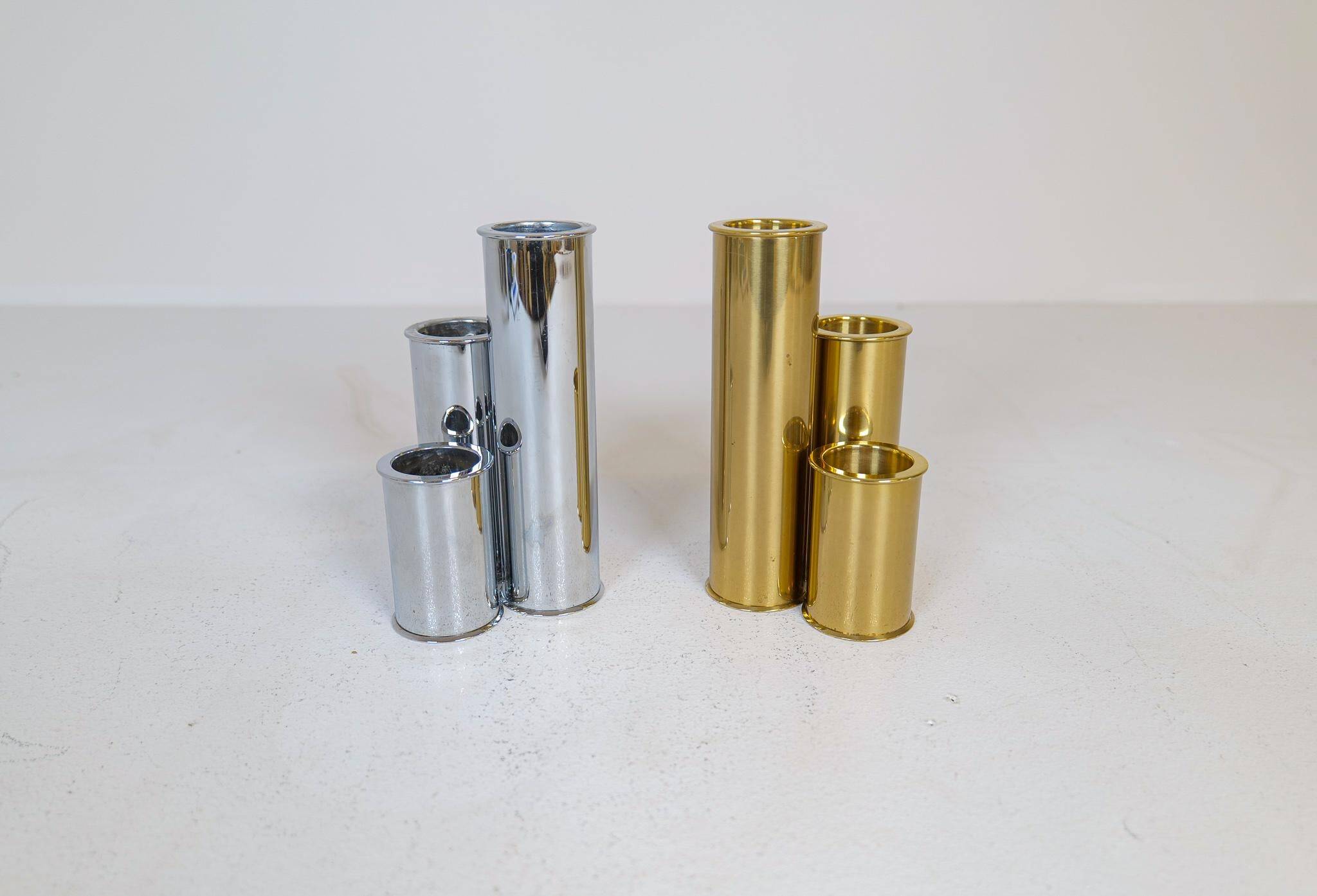 Modern Swedish candle holders in brass and steel, Englesson, Sweden, 1970s
