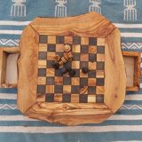 Échiquier en bois d'olivier avec tiroirs