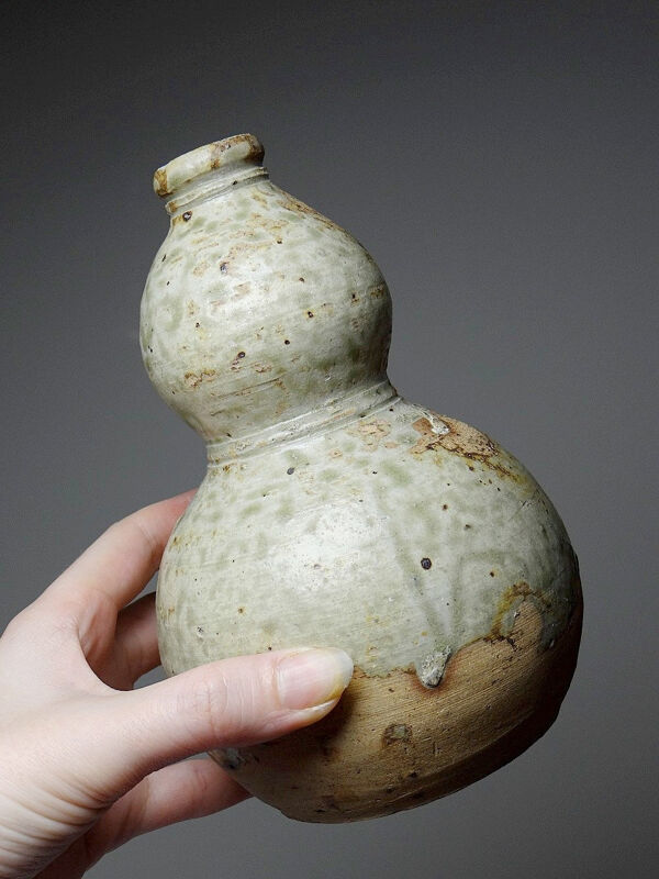 Petite gourde double à saké céramique japonaise d'Iga vintage/ancienne collection