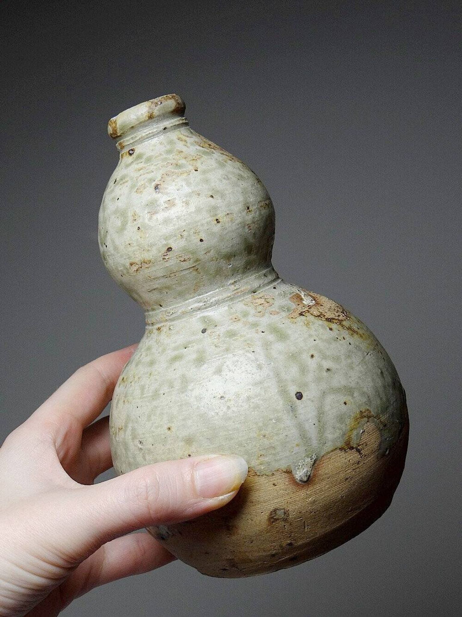 Petite gourde double à saké céramique japonaise d'Iga vintage/ancienne collection