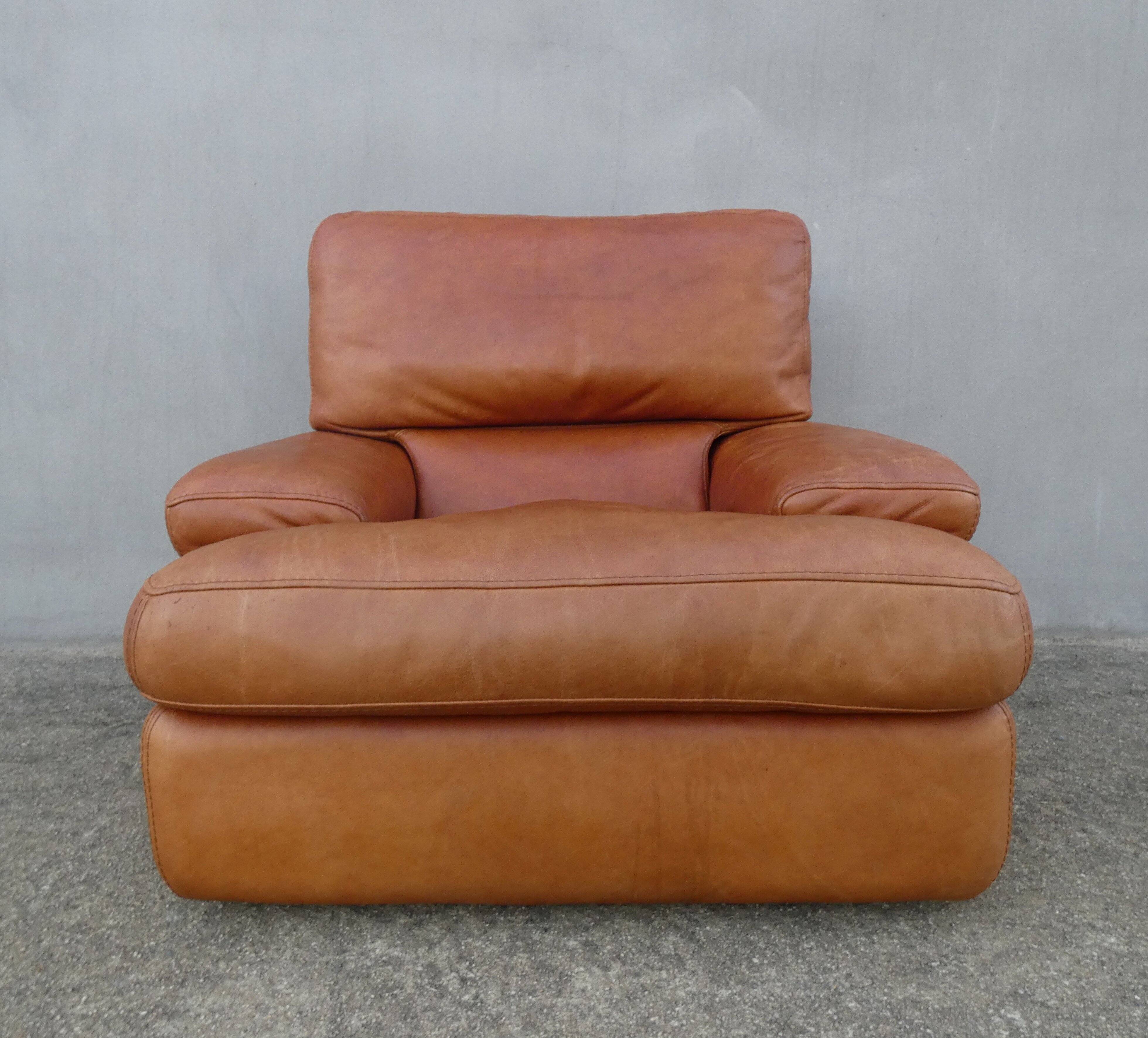 Vintage loft leather armchair DUVIVIER
