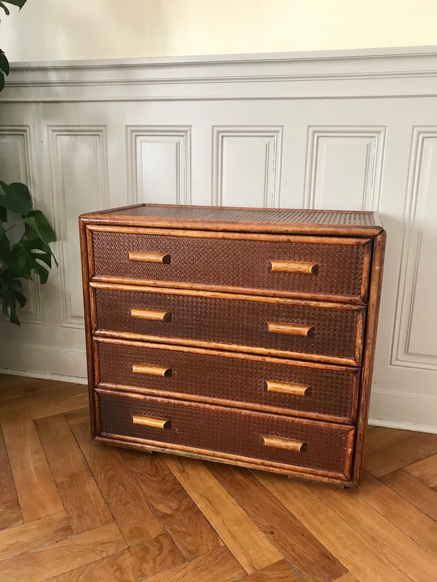 Chest of drawers rattan and caning