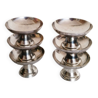 Ice cream or sorbet cups, vintage, in 18/10 stainless steel, 70s, made in France (lot 9)