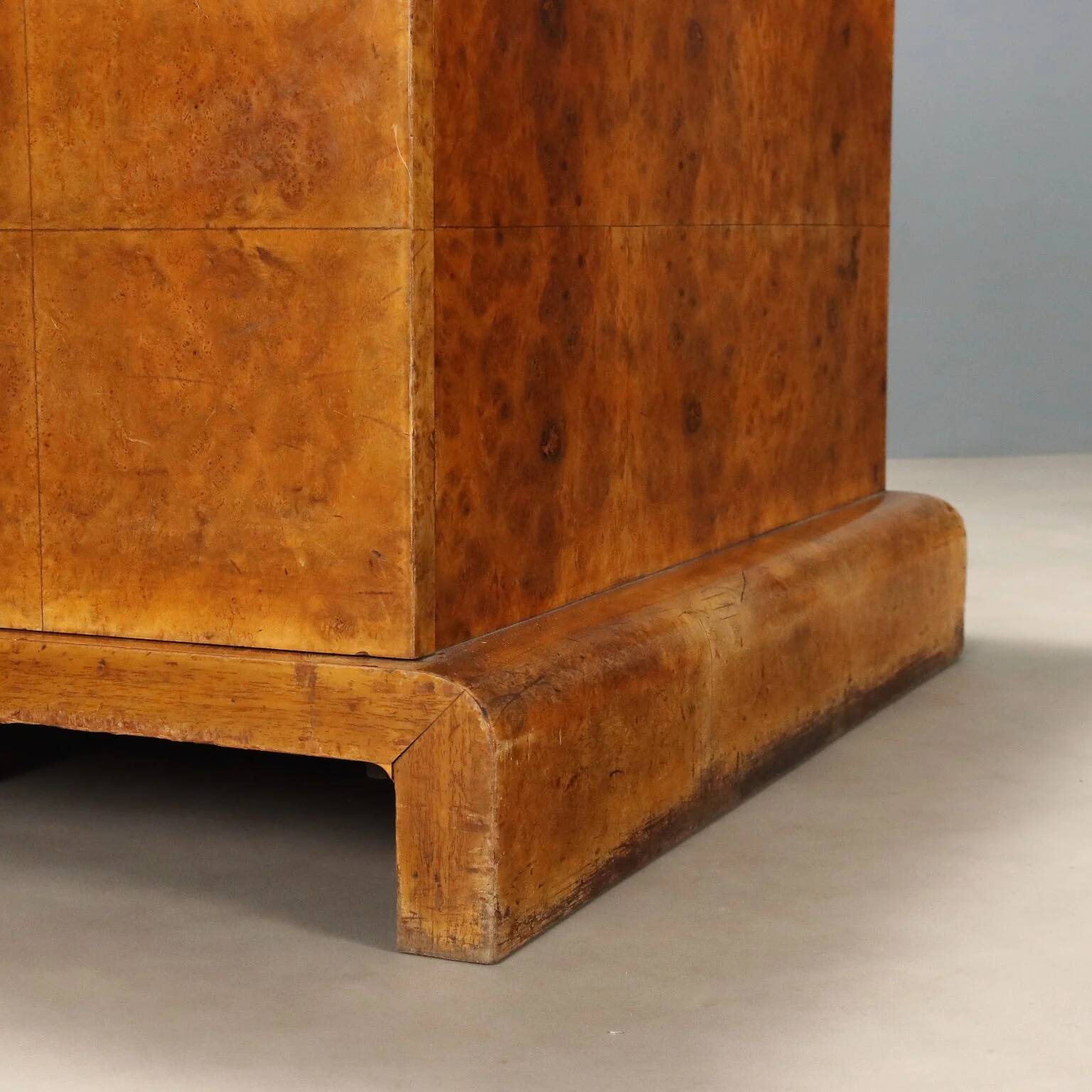 Antique Art Deco desk in walnut and walnut burl, 20th century