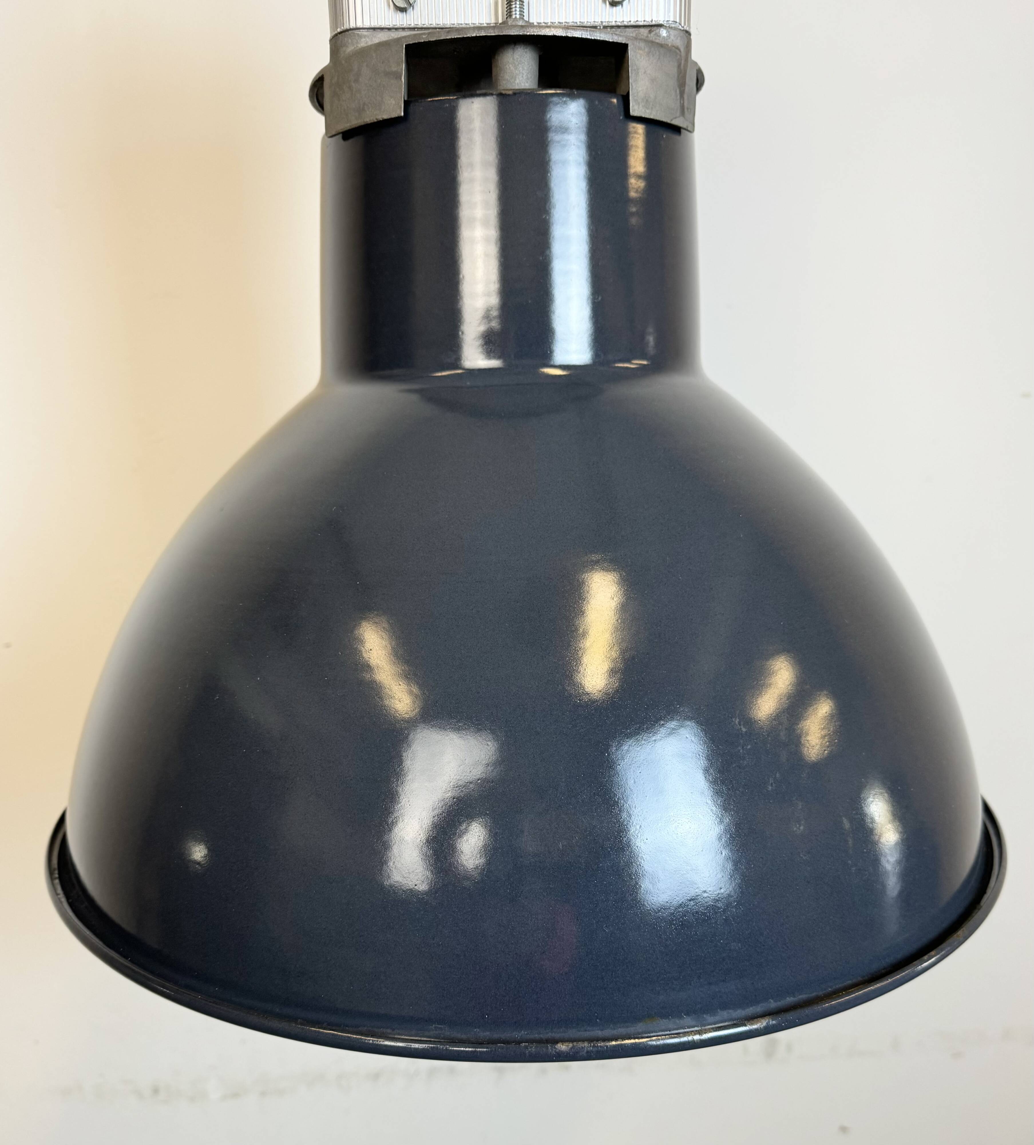 Industrial french dark blue enamel pendant lamp from mazda, 1960s