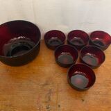 Salad bowl + 6 vintage ARCOROC Sierra molded glass bowls, ruby red, Vinta