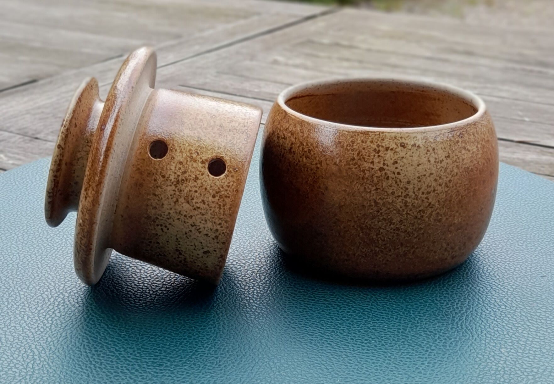 Old water butter dump, enamelled sandstone, circa 1970's