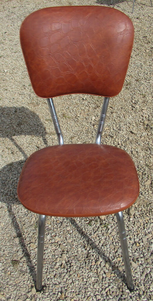 Suite of 4 skai and chrome chairs (total 5 chairs)