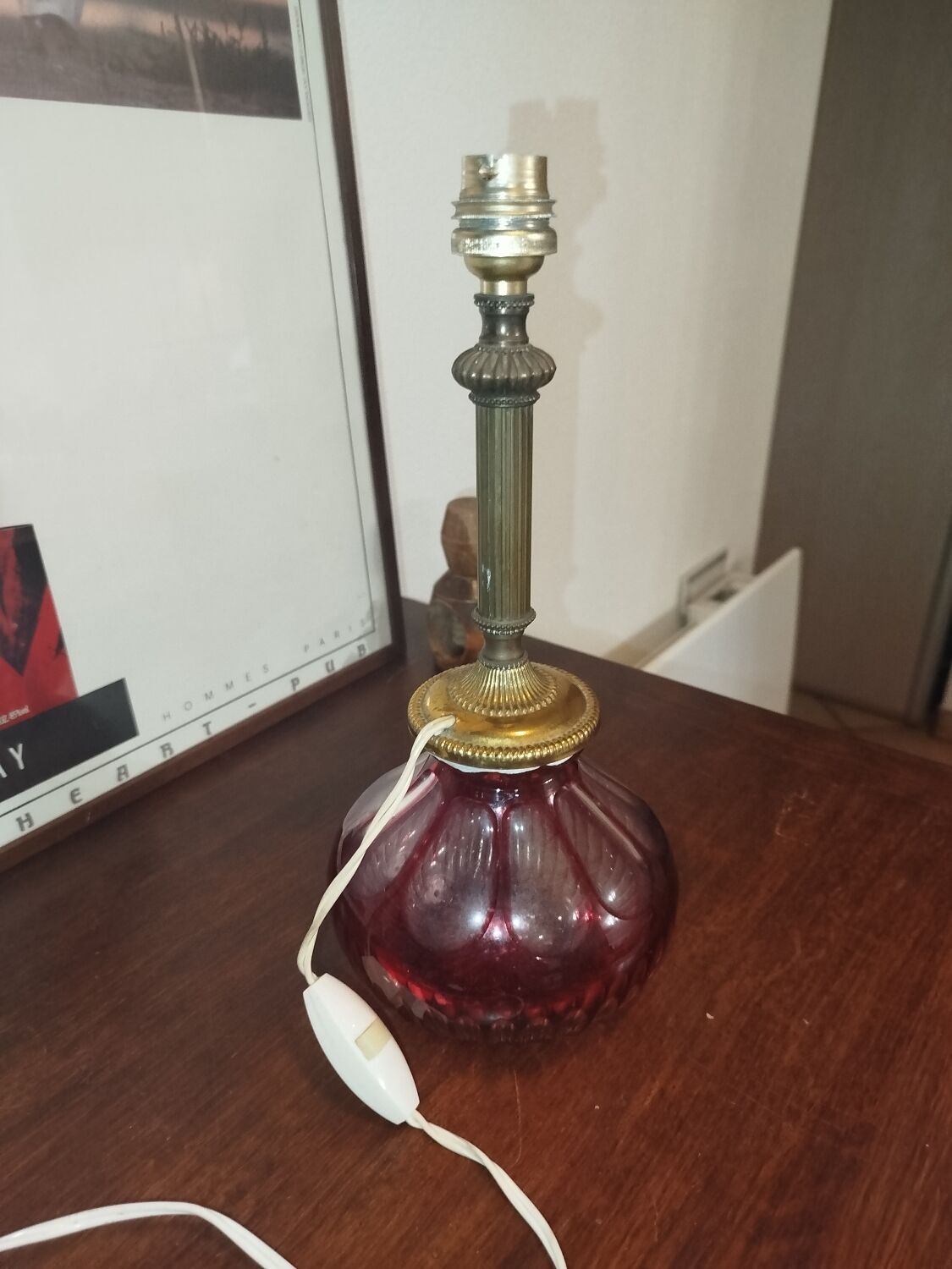 Vintage design ruby blown glass lamp from the 1930s.