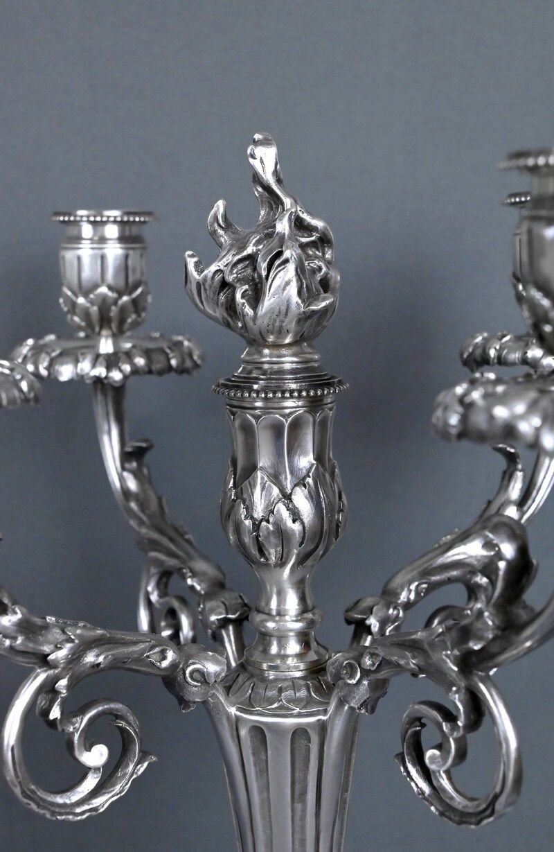 Pair of silver-plated candelabra, Louis XVI style – late 19th century