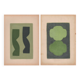 Duo de Peintures sur papier ancien - tableau abstrait signé eawy