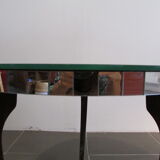 Table basse ronde vintage '50, plateau miroir