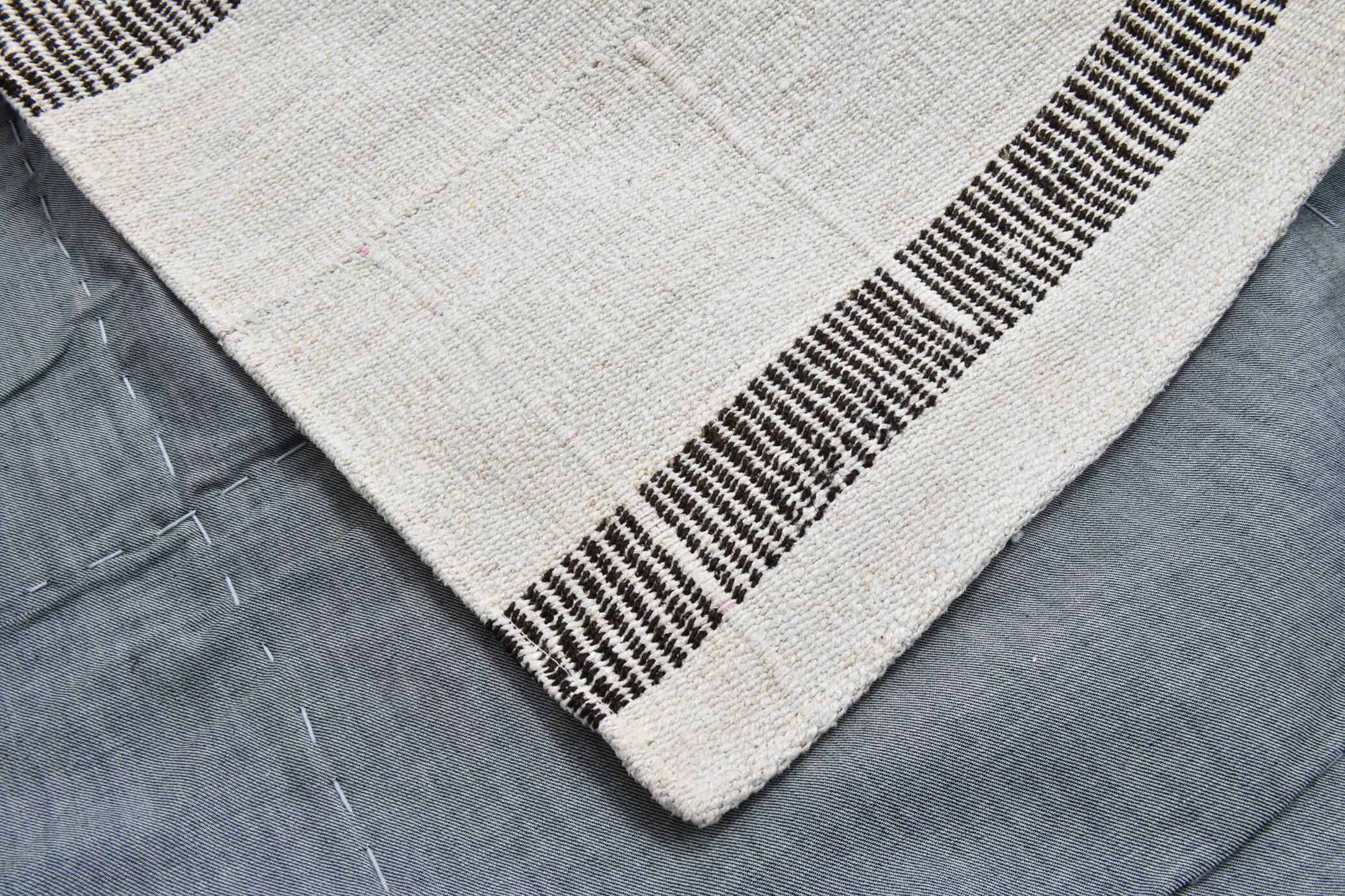 6x6 Square White & Black Vintage Kilim Rug, 187x195Cm