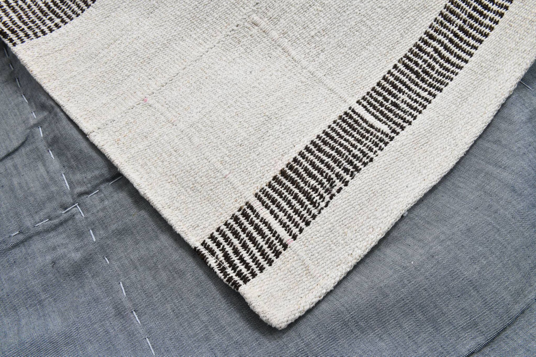 6x6 Square White & Black Vintage Kilim Rug, 187x195Cm