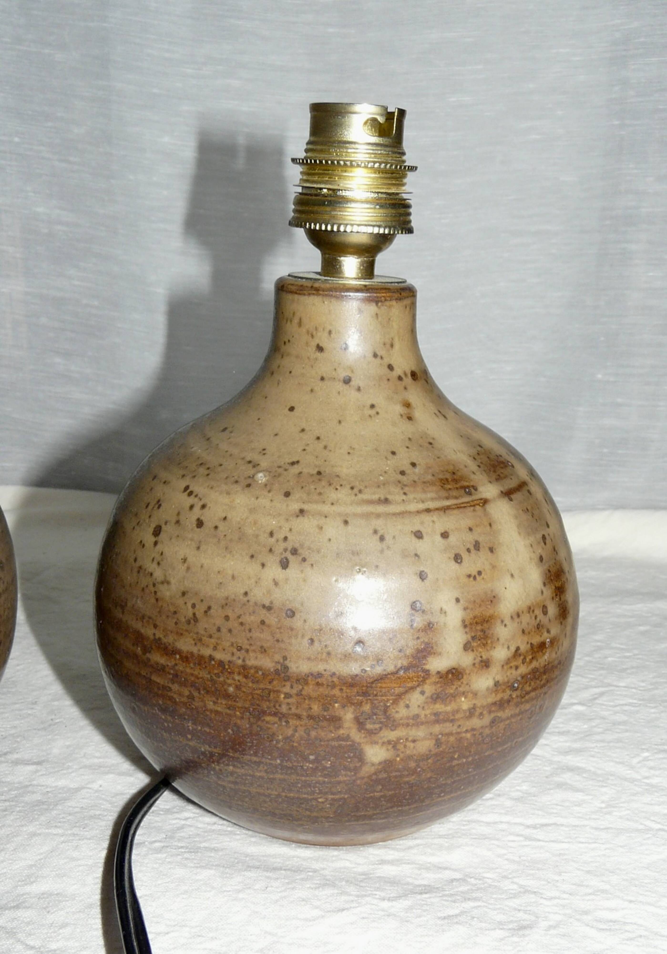 Pair of vintage Vallauris pyrite sandstone ball lamps 1960-70