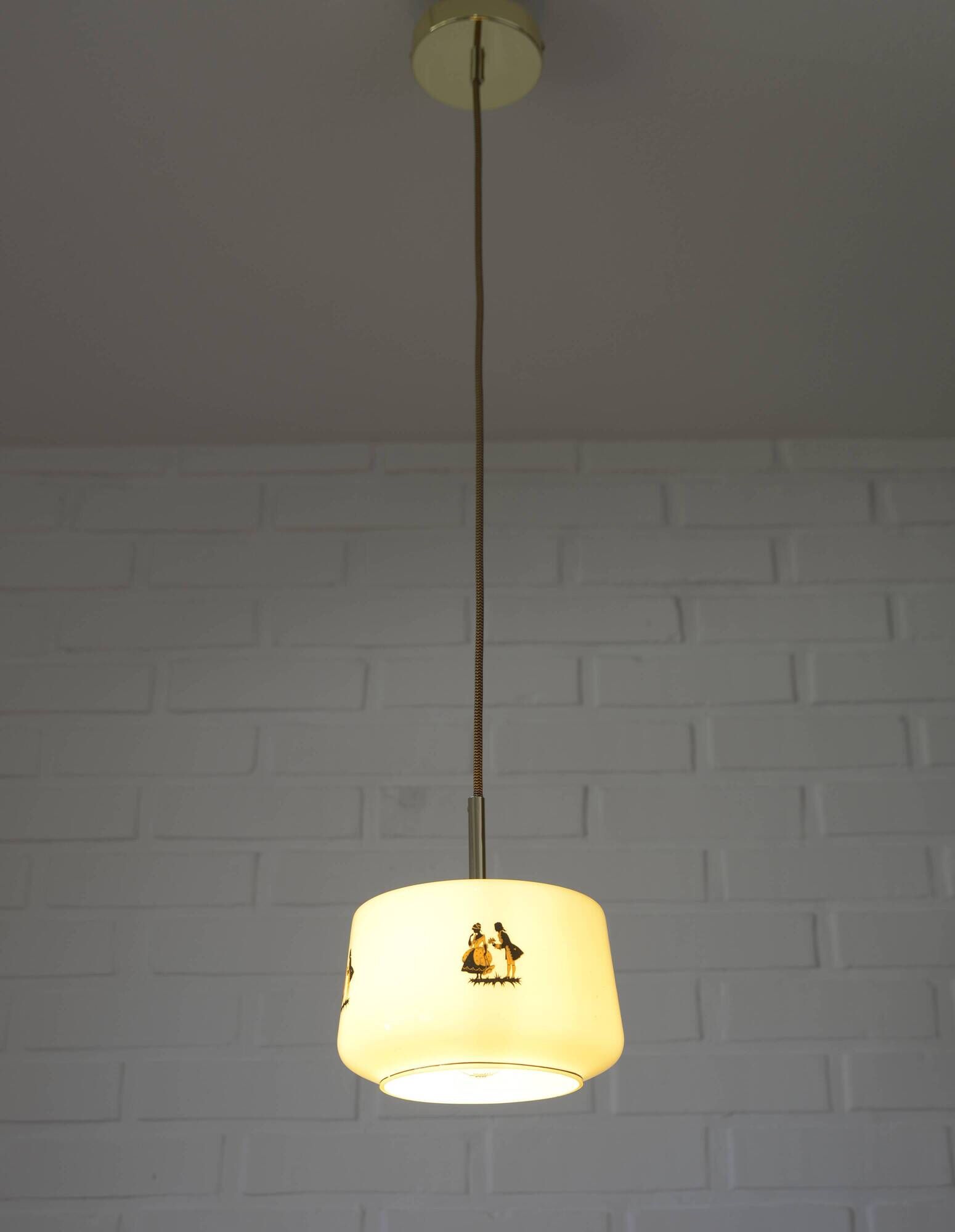 1950s Yugoslav Vintage Pendant Light,  Restored Caramel Opaline Glass Lamp