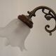 French Mid-Century 3-Light Wood and Bronzed Metal Chandelier with Glass Shades