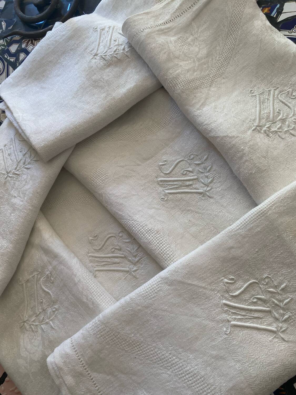 7 MS Monogram Damask Cotton Napkins