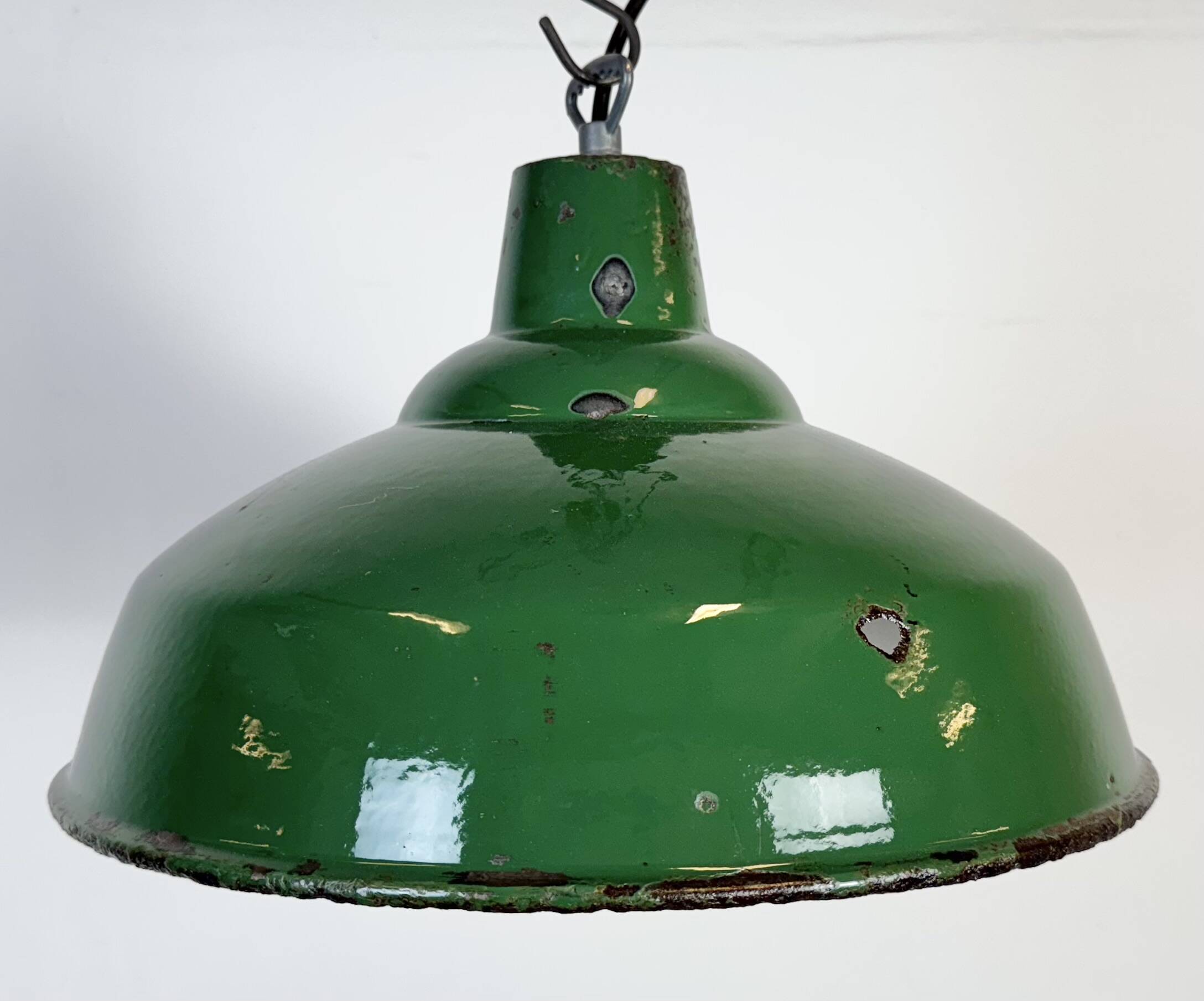 Industrial British Green Enamel Factory Pendant Lamp, 1960s