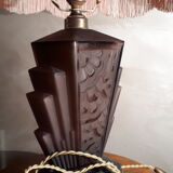Pressed moulded glass lamp of chocolate art deco non sign muller schneider