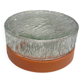 plafonnier ou applique rond verre transparent années 70 base plastique orange /