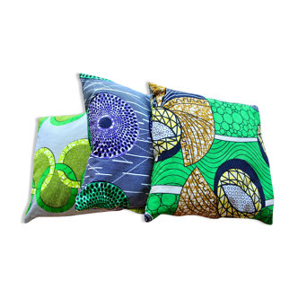 3 assorted 40x40cm in wax blue/green cushion covers