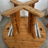 French design pine table and chair set from the 70s brutalist vintage arcs