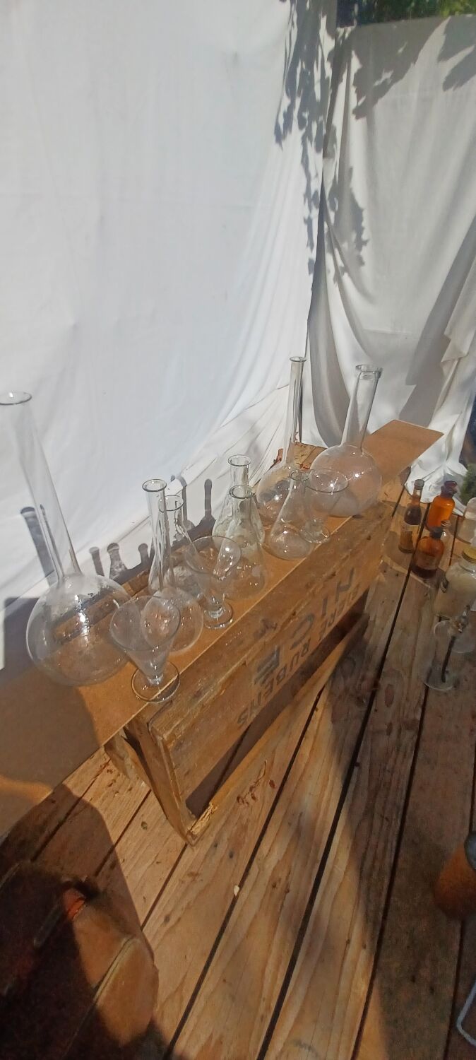 Lot of old soliflore vases chemistry laboratory equipment