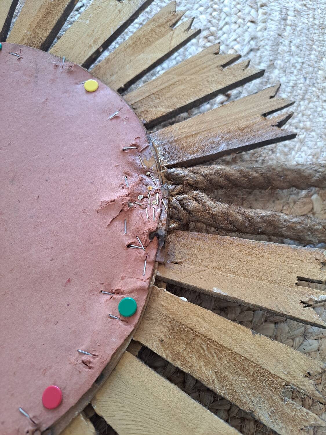 Old large sun mirror in gilded wood