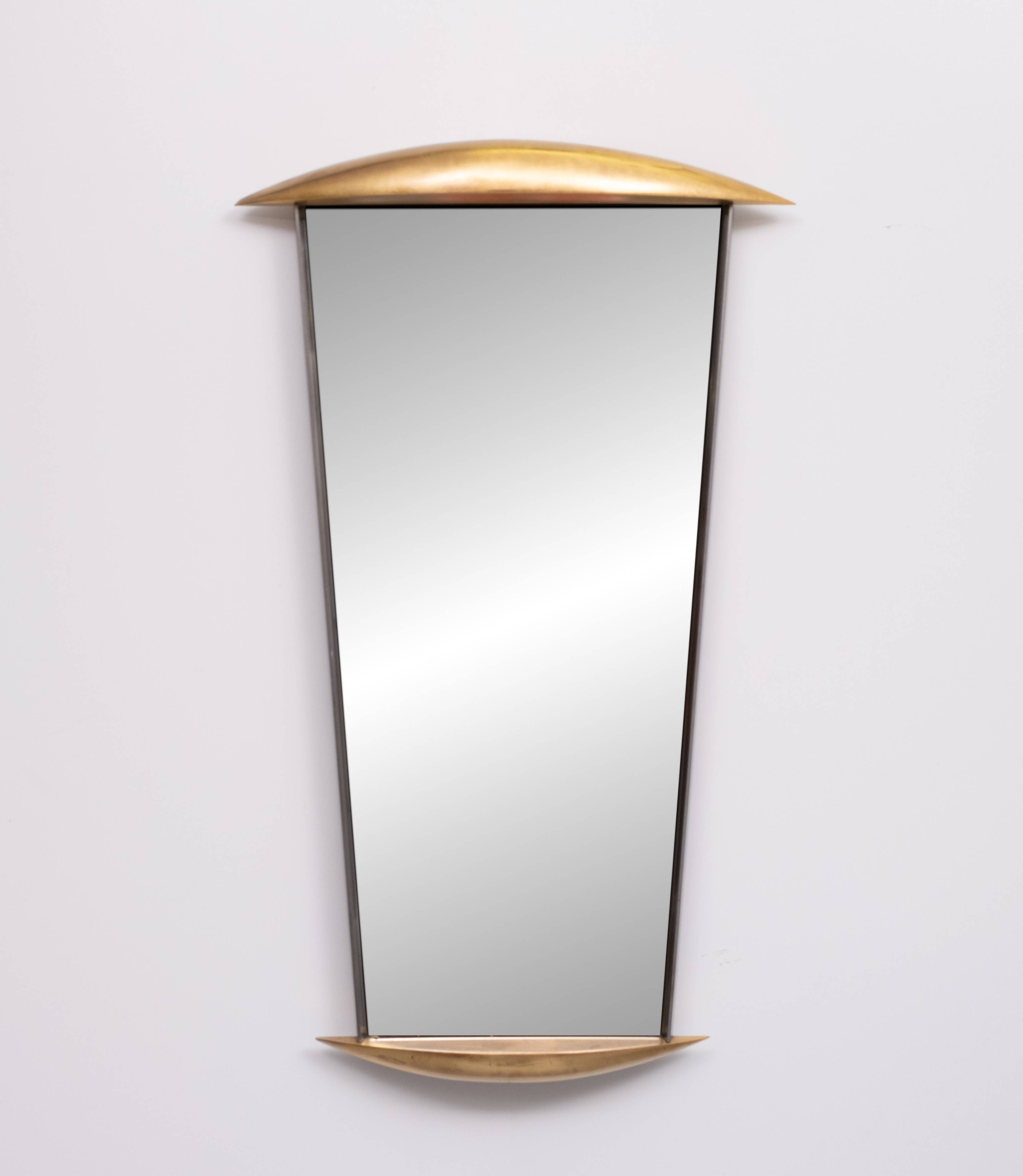 Post Modern Full-Length Wall Mirror in Gold Wood and Metal, 1980s Italy