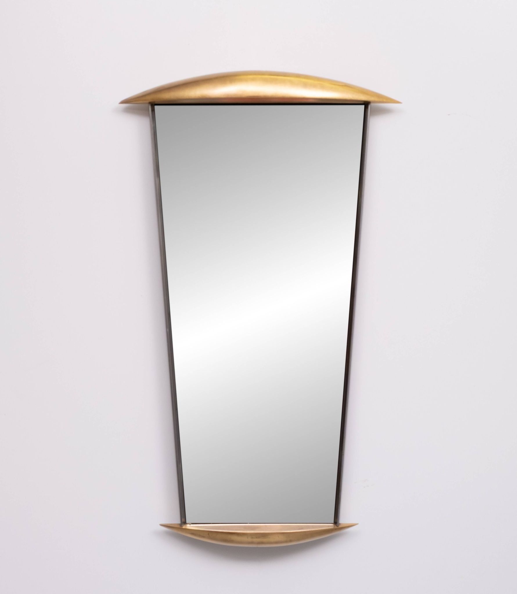 Post Modern Full-Length Wall Mirror in Gold Wood and Metal, 1980s Italy