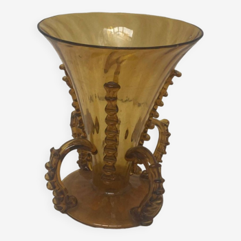 Amber Glass Vase Vintage