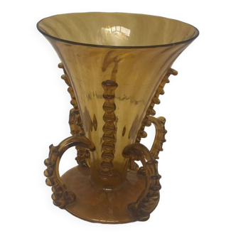 Amber Glass Vase Vintage