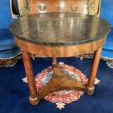 Large circular Empire pedestal table on 3 walnut columns with marble top, 19th century