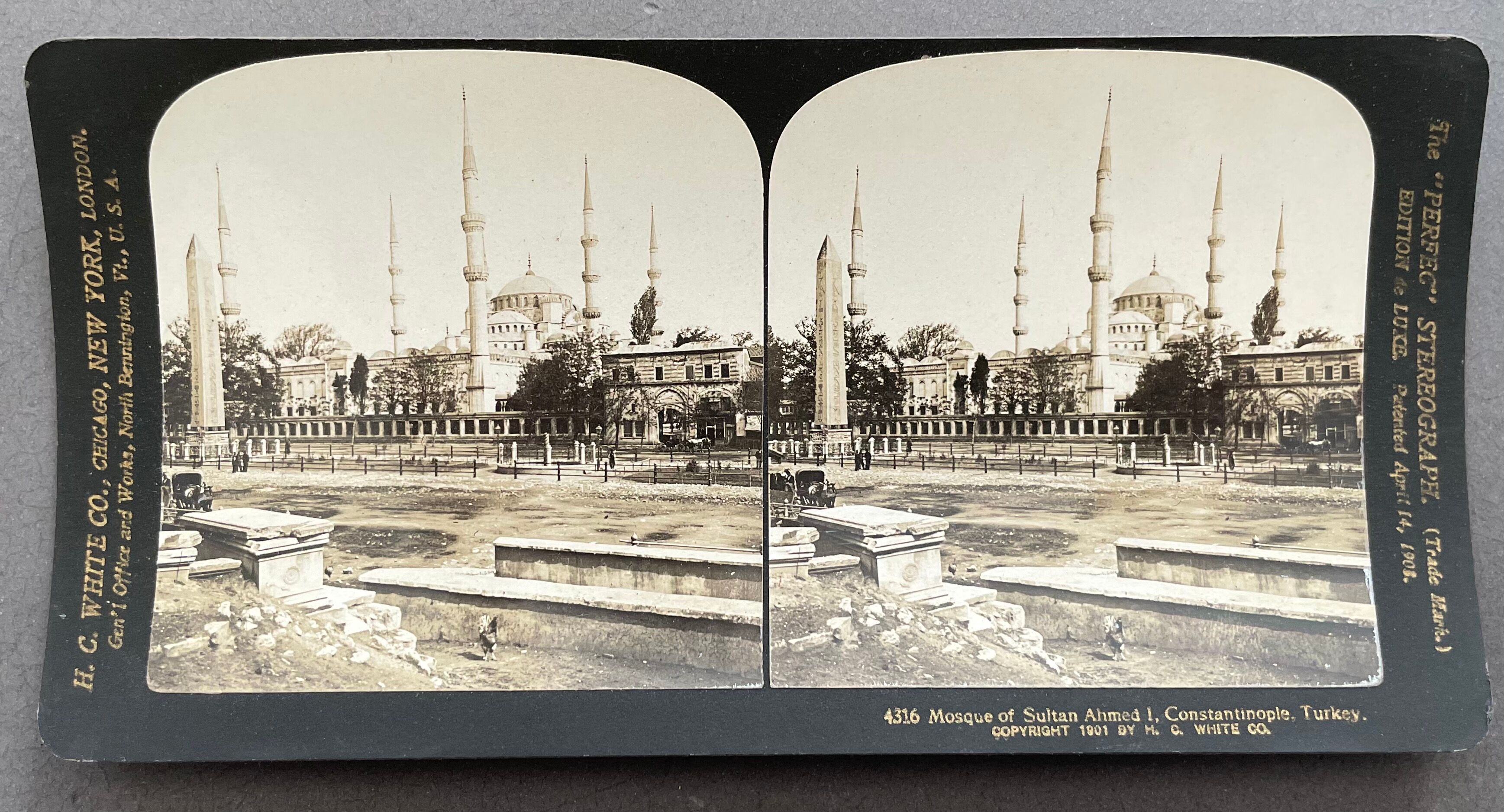 Old photography stereo, stereograph, luxury albumine 1903 Sultan Ahmed Mosque 1st
