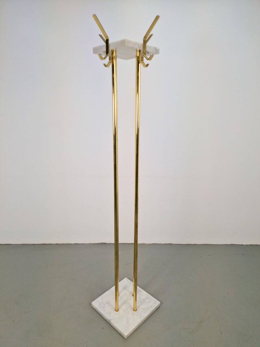Italian Carrara Marble and Brass Freestanding Coat Rack, 1960s