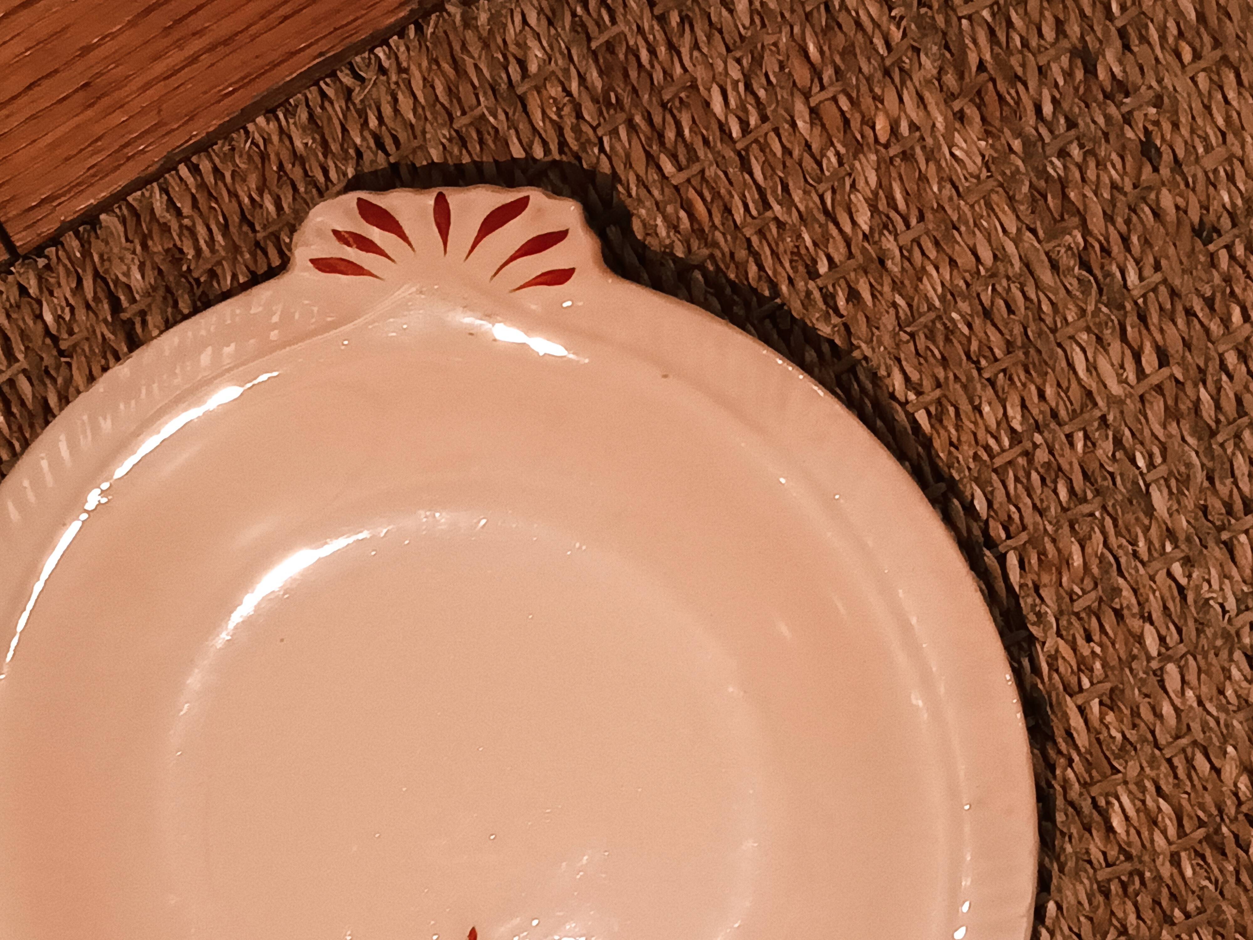 Set of 8 Longwy earthenware fish plates in powder pink