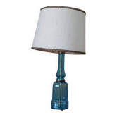 Lampe ; piètement en verre bleu et laiton doré