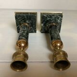 Pair of green marble and brass column candlesticks
