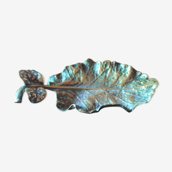 Cendrier en bronze ancien en forme de feuille