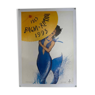 Original Bagni di Rimini poster by René Gruau in 1993 - Small Format - On linen