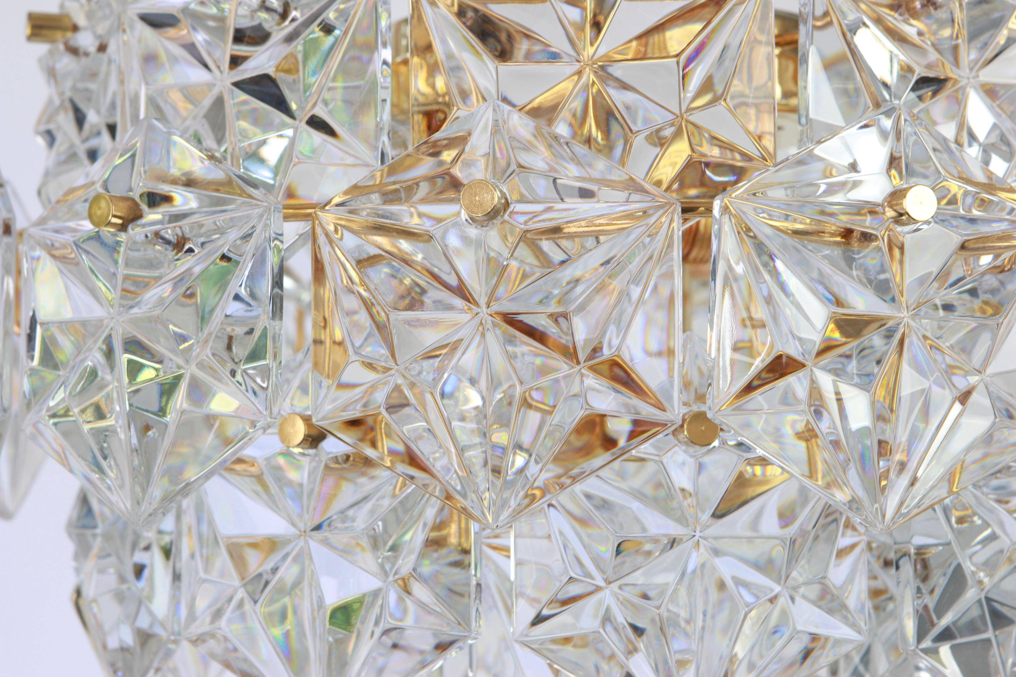 Magnificent chandelier, brass and crystal glass by Kinkeldey, Germany, 1970.
