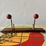 Vintage coat rack - double coat hook - red wooden balls