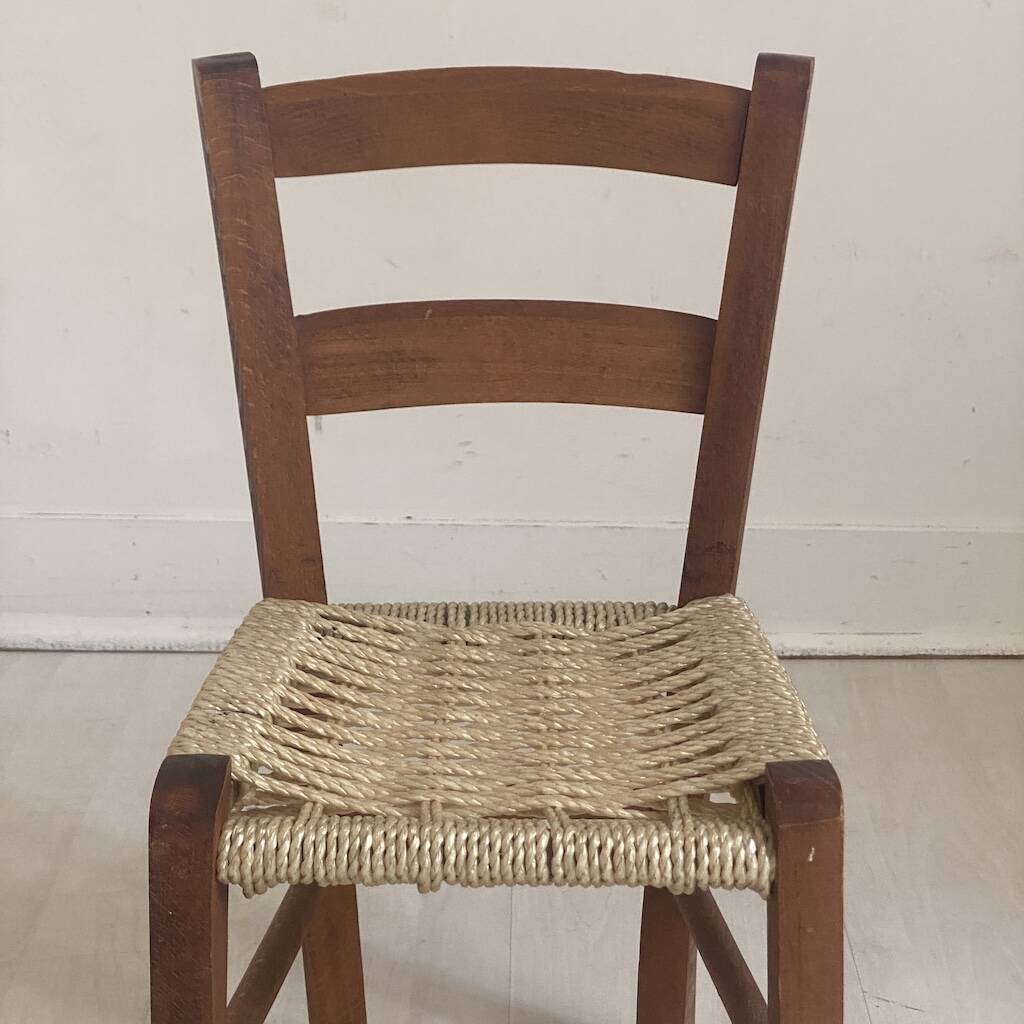 Chaise d'enfant vintage bois et corde