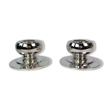 Set of two low candlesticks of 925 sterling and hallmarked silver, 1930s